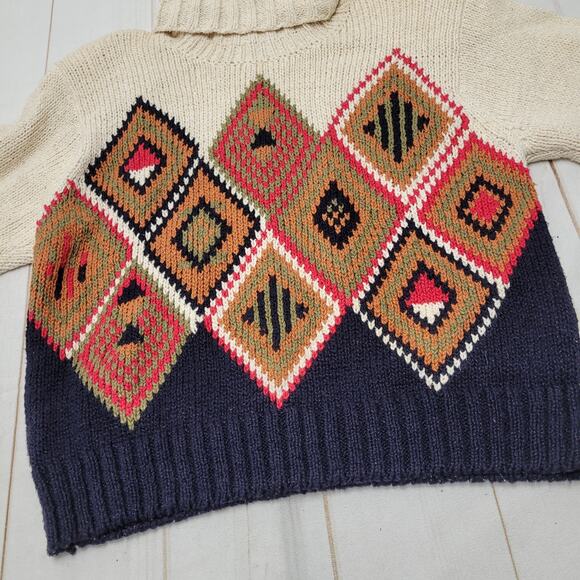 Vintage Jeanne Pierre knit diamond southwestern aztec turtleneck sweater art - Picture 3 of 10